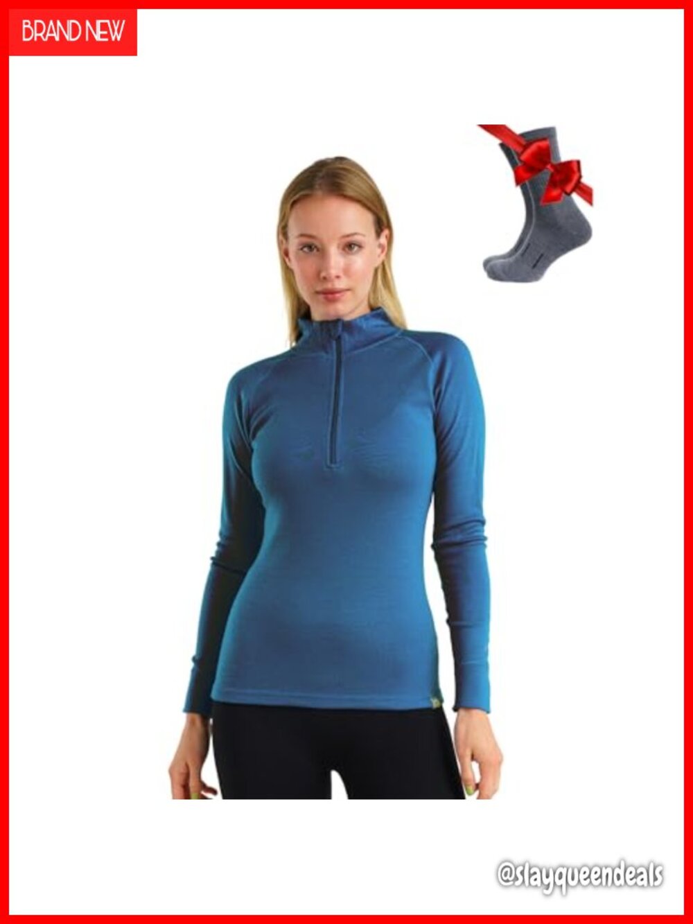 100% Merino Wool Quarter Zip Sweater Women Thermal Base Layer